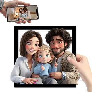 PSUNEY Personalisierte 3D Cartoon Stil Foto Hölzernes Fotorahmen Zeichen Benutzerdefinierte Familie Foto 3D Cartoon Portrait Geschenk Karikatur Bilderrahmen Hochzeitstag Weihnachtspaar Wanddekoration