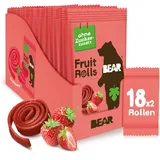 BEAR Fruchtrollen Erdbeere | 100% Natürliche Inhaltsstoffe | Ohne Zusatz von Zucker | Gesunder Snack für Kinder & Erwachsene | 18 Beutel x 20g | 360g