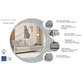 Home Affaire 3-Sitzer HOME AFFAIRE "Pinto Skandi,Maxi-Ausführung, 236 cm, Chenille, Struktur", grau (silber grau), B:236cm H:89cm T:97cm, 100% Polyester, Sofas, mit Keder, Massivholzfüße Eiche geräuchert, Wellenunterfederung
