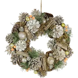 Kunstkranz I.GE.A. "Natur-Kranz Zapfen", gold, B:32cm H:32cm L:8cm, Natur, Kunstpflanzen, Mit Christbaumkugeln Tanne Zapfen Beeren Weihnachtskranz Adventsdeko