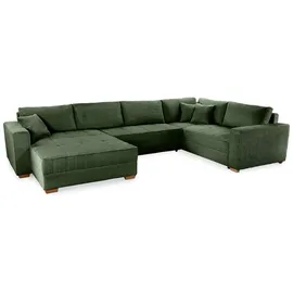 luma-home schönes für dein zuhause Wohnlandschaft U-Form Sofa Schlaffunktion Couch Bettkasten Cord in Grün / 15199 - Grün
