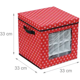 Relaxdays Weihnachtskugel Aufbewahrungsbox, 3er Set, HxBxT: 33 x 33 x 33 cm, Vlies, Pappe, Weihnachtskugelkiste, rot