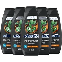 Schauma 2in1 Shampoo Sports Power (5x 400 ml), Haarshampoo mit belebender Formel für Haar & Körper, Shampoo kräftigt das Haar und verleiht einen Frische-Kick, mit Sofort-Pflege-Effekt