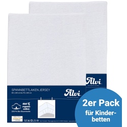 Alvi Spannbetttuch 2er Pack aus Bio-Baumwolle für Kinderbett 60 x 120 / 70 x 140 cm - Weiß