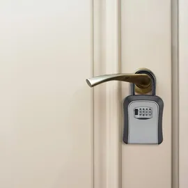 Relaxdays Schlüsseltresor, 4-stelliger Zahlencode, Bügel zum Aufhängen, Außenbereich, HxBxT 17,5x9,5x4 cm, schwarz/grau,