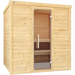 Sauna WEKA "Massivholzsauna BERGEN 2", beige (natur), Saunaofen, integrierte Steuerung, 5,4 kW, Saunen, Blockbohlen, moderne Ganzglastür