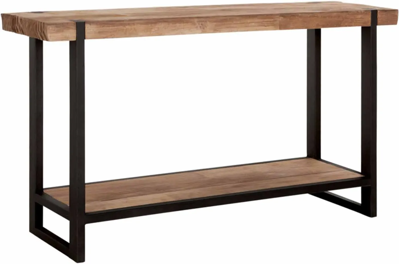 Konsole Beam aus Teakholz, Industrial Design, naturfarben und schwarz, Metallgestell, 140 cm breit