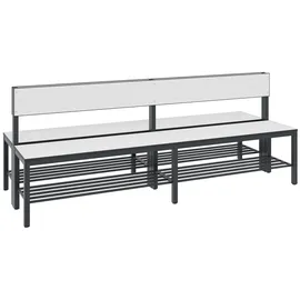 C+P Doppelseitige Sitzbank mit Rückenlehne, Basic Plus, H796xB1960xT760mm, Gestell Schwarzgrau / Dekor Weiß (8062-410)