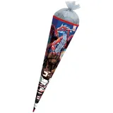 ROTH Motiv-Schultüte, Robo Drache, 85 cm, eckig, Rot(h)-Spitze, Tüllverschluss, Folie, Silbertüll