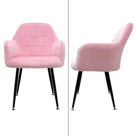 ECD Germany 2er Set Esszimmerstühle Küchenstühle Rosa aus Samt