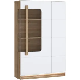Forte Highboard FORTE "Attention", weiß (rivera eiche, weiß glanz), B:89,9cm H:139,6cm T:34,3cm, Spanplatte, Sideboards, Highboard, Highboard, Beleuchtung, Soft Close, Glastüre, Stauraum, Höhe 139,6cm