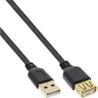 InLine USB 2.0 Flachkabel Verlängerung, A Stecker / Buchse, schwarz, Kontakte gold, 5m,