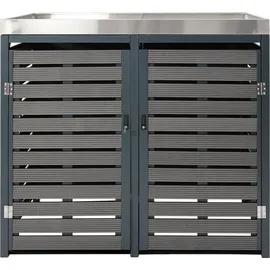 MCW 2er Mülltonnenverkleidung MCW-K14, Mülltonnenbox mit Pflanzkasten, 124x134x84cm WPC Edelstahl 79kg ~ anthrazit