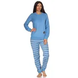 RELAX by Normann Normann Frottee Pyjama langarm Bündchen, Hose gestreift Oberteil - 49937 in hellblau | Gr.: 44-46