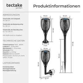 Tectake Solarleuchte Kunststoff 6er Set Dämmerungssensor schwarz