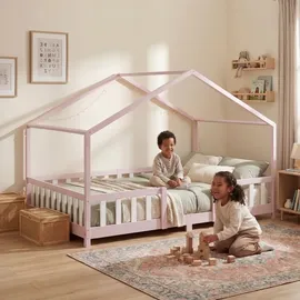 [en.casa] Kinderbett Treviolo 120 x 200 cm Kiefer massiv lackiert Rosa/Weiß