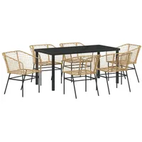 VidaXL 7-teiliges Garten-Ess-Set aus braunem Poly-Rattan