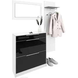borchardt Möbel Garderoben-Set Oliva, Schuhschrank, Spiegel, Garderobenpaneel, (3-St) schwarz