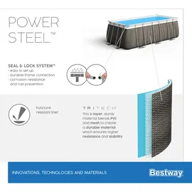 BESTWAY Power Steel Frame Pool Set 412 x 201 x 122 cm inkl. Filterpumpe grau Rattanoptik