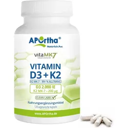 Vitamin D3 2.000 IE + Vitamin K2 vitaMK7® 200 μg - 120 vegetarische Kapseln One Size