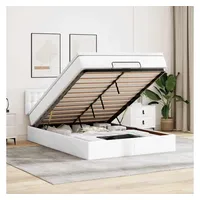 VidaXL Ottoman-Bett mit Matratzen & LEDs Reinweiß 200x200cm Kunstleder
