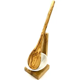 Olivenholz-erleben Kochlöffelhalter rund inkl. Kochlöffel und Porzellanschale 10 x 20 cm beige
