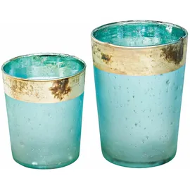Loberon Windlicht Ewena Glas türkis/Gold