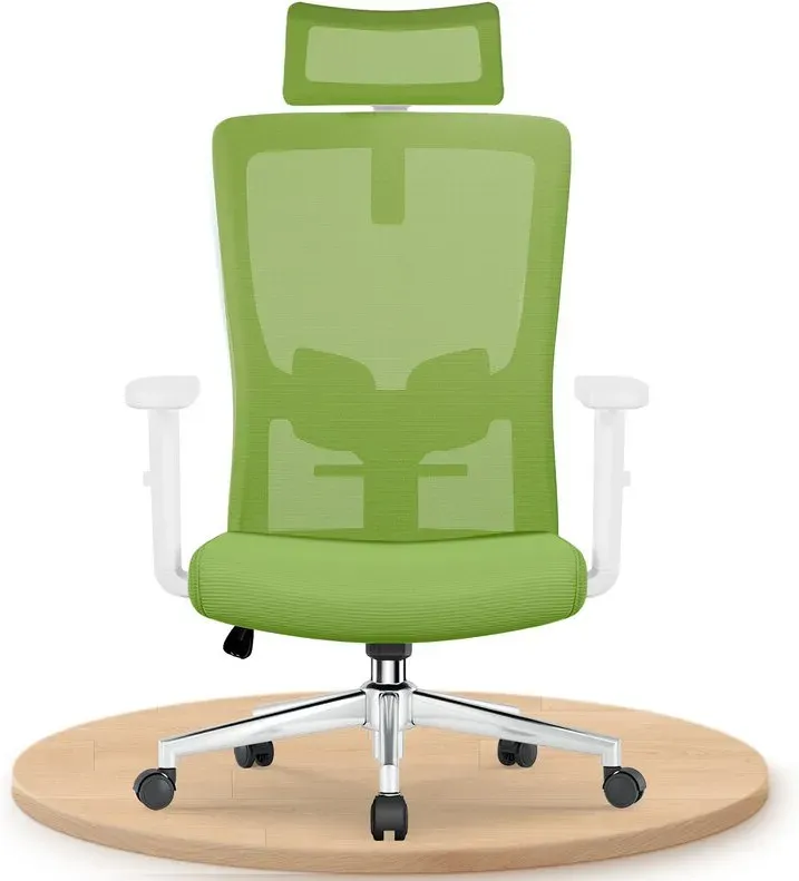GTIMEX ergonomischer Dreh-Bürostuhl mit verstellbarer Lordosenstütze, Armlehnen und Kopfstütze, bis 150 kg belastbar, Wippfunktion bis 135°, grün