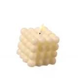 MARELIDA LED Kerze Bubble Würfel Cube Kerze Echtwachs 3D Flamme H: 9,5cm Timer creme