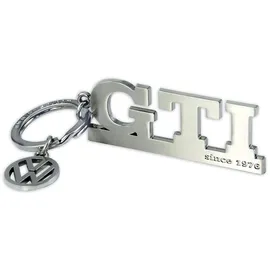 BRISA VW Collection - Volkswagen Metall Schlüssel-Anhänger-Ring Schlüsselbund-Accessoire Keyholder im GTI Design (Schriftzug Silber)