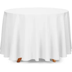 Tischdecke rund Polyester Stoff D. 280cm Schmutzabweisend Abwaschbar Matt Tisch Decke Hochzeit Tischtuch Partytischdecke Tischdeko Hochzeitsdeko Weiß