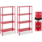 Relaxdays Schwerlastregal, 2er Set, Traglast 160 kg, 4 Ebenen, HBT 147,5x75,5x30,5 cm, Keller & Garage, Metallregal, rot