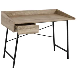 Mendler Schreibtisch HWC-J97, Bürotisch Computertisch, Schublade 3D-Struktur 98x114x60cm MVG-zertifiziert ~ Eiche-Optik
