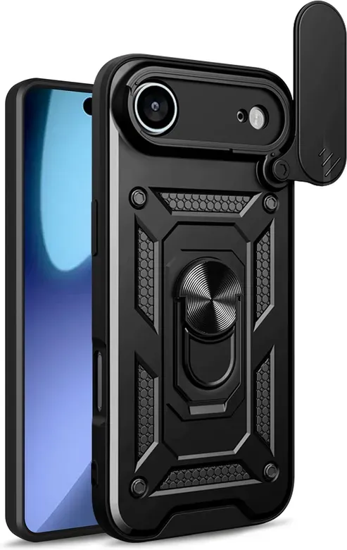 Hybrid Armor Camshield iPhone 17 Air Hülle mit Ständer und Kameraschutz - Schwarz