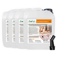 20 Liter (4 x 5L) Bioethanol 100% in geprüfter Premium Qualität für Bioethanolkamin, Ethanol Tischkamin, Wandkamin