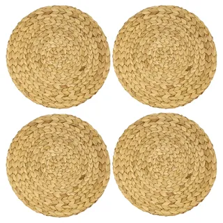HMF Tischset rund geflochten aus Wasserhyazinthe, Platzset abwaschbar, 4er Set, 35 cm