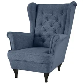 beautysofa Chesterfield-Sessel, Blaugrau, Textil, 1-Sitzer, 82x102x92 cm, Wohnzimmer, Sessel, Ohrensessel