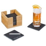 Relaxdays Schiefer Untersetzer 8er Set, Bambus-Box - Schwarz