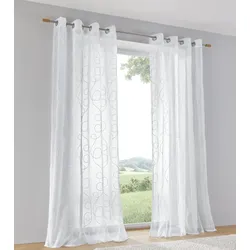 Vorhang KUTTI "Jasmin Vorhang", weiß, B:135cm H:145cm, Polyester, Gardinen, halbtransparent, leicht und luftig, bestickt