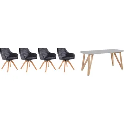 Essgruppe SALESFEVER, weiß (weiß, natur, schwarz, natur), Samtvelours, Essgruppe 5 tlg. 180x90cm, MDF, Massivholz, Polyester, Sitzmöbel-Sets, (5-tlg.), Tischbreite 180 cm, Stühle 180 drehbar, mit Samtverlours