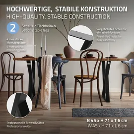 ML-Design Tischbeine 2er Set 40x71 cm X-Form, aus Stahl Schwarz | 2 Stück 40xH71cm, Tischkufen Möbelfüße für DIY-Projekte