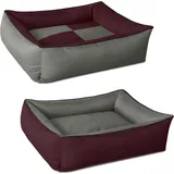 2in1 Hundebett MAX Quattro, großes Hundekörbchen aus Cordura, waschbares Hundebett mit Rand, Hundesofa für drinnen, draußen, L, Cherry-Rock, Bordeaux-grau