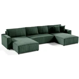 beautysofa | Ecksofa PARYS U - 390 cm, Ecksofas mit Schlaffunktion und Bettkasten, Modernes Schlafsofa in Grün - Grün