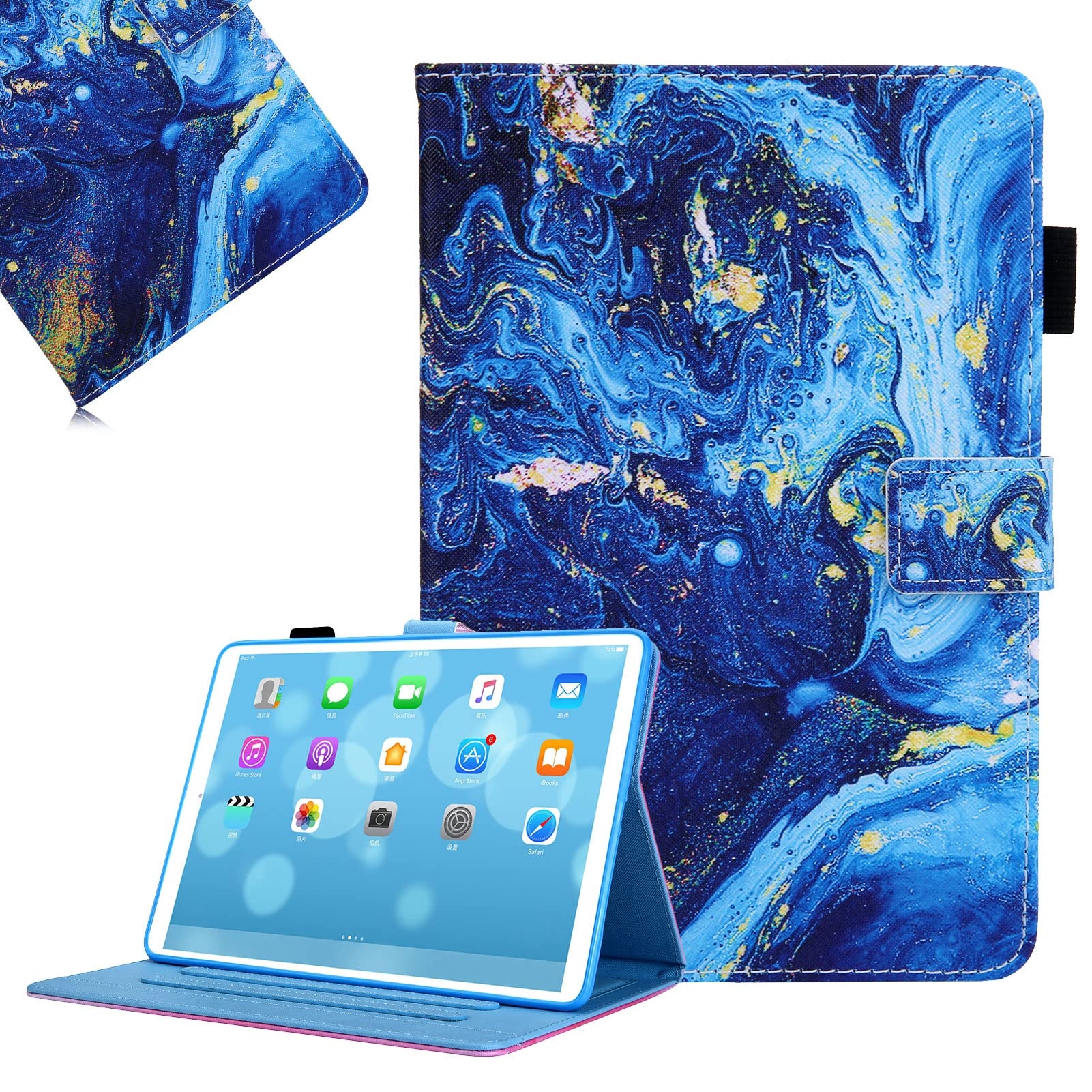 Hülle für iPad Mini 6. Generation 2021 (8,3 Zoll), LCHDA Gemalt PU Leder Tasche Smart Cover Magnetisch Folio Ständer Klapp Schutzhülle mit Auto Schlaf/Wachen Funktion - Blau Galaxis