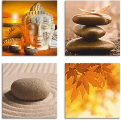 Artland Leinwandbild »Buddha-Statue Zen Garten Massagesteine«, Zen, (4 St.), 4er Set, verschiedene Größen Artland braun