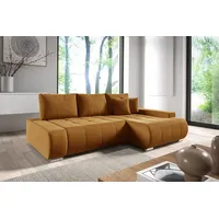 3 Sitzer Ecksofas in L-Form ANTONIO MINI VALERI L, Ottomane Rechts oder Links, Schlaffunktion & Bettkästen, Eckarniutur, Couch in Samt - Maisgelb - Gelb