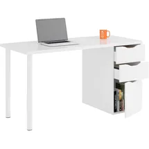 HOGAR24 Schreibtisch Filadelfia, Wendbarer Bürotisch, Studiertisch mit Kommode mit 2 Schubladen und 1 Tür, cm 138x60h74, weiß,