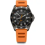 Victorinox Herren Armbanduhr FieldForce Sport GMT Ø 42 mm, Swiss Made Analog Quarz, Wasserdicht bis 100 m, Kautschuk-Armband, Schwarz/Orange