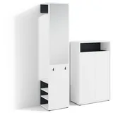 byLIVING Garderoben-Set Lyon/Weiß oder Artisan Eiche kombiniert mit Schwarz/Hochschrank mit Spiegel/Schuhschrank/B 40, H 185, T 35 cm, B 70, H 115, T 33,5 cm