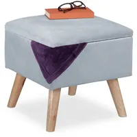 Relaxdays Polsterhocker Samthocker mit Stauraum, Hellgrau braun|grau